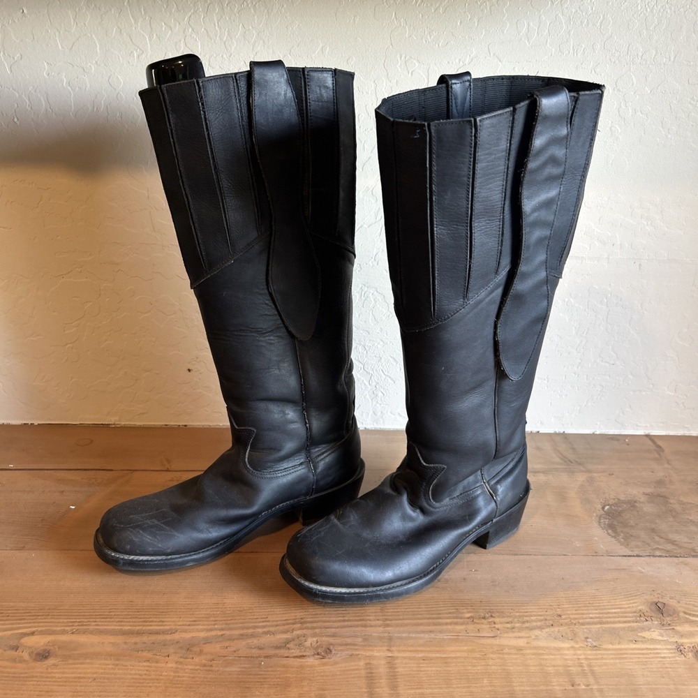 Vtg‎ Fort Frontier Durango Mule Ear Calvary Boots Black Leather Size 9 D